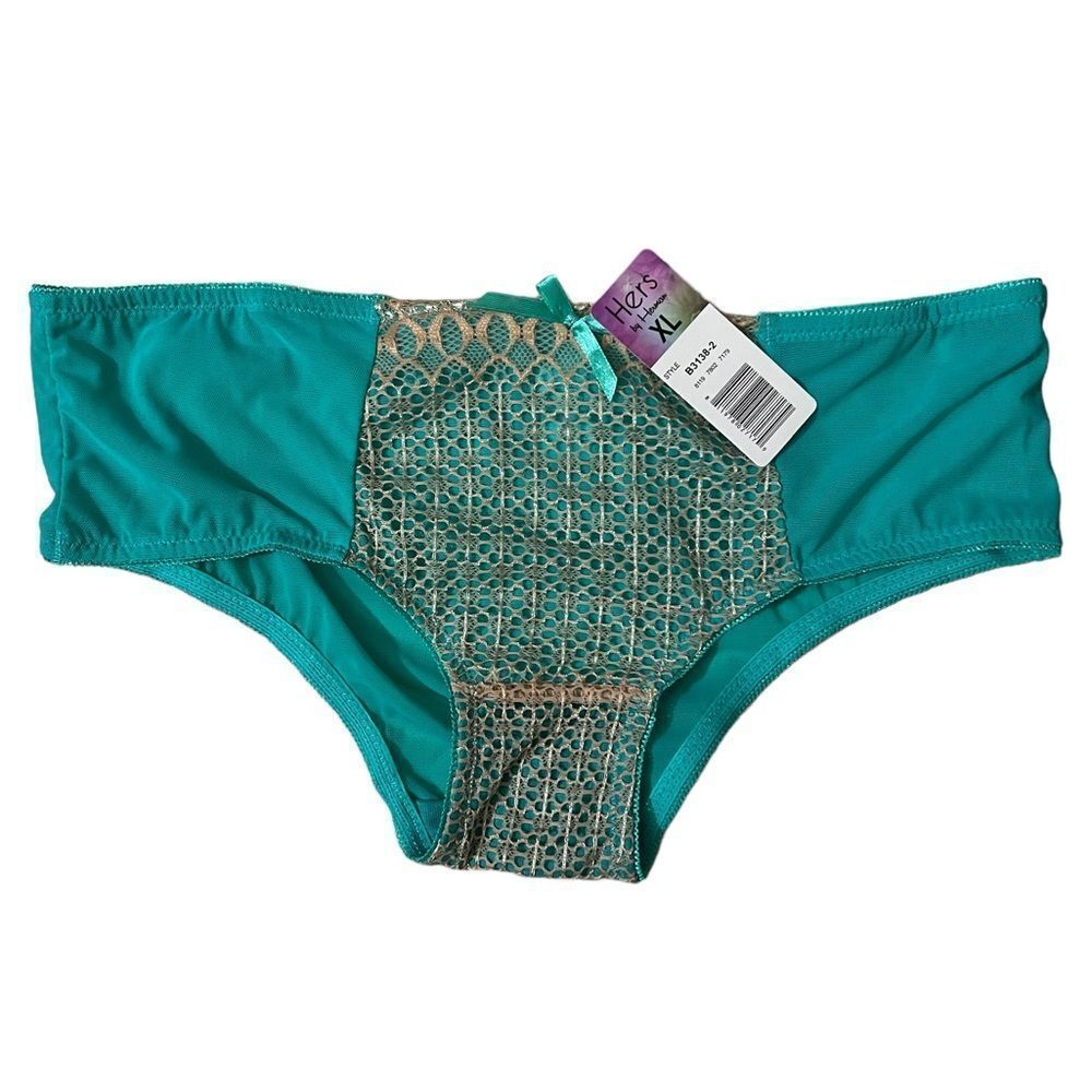 Hers Teal and Tan Lace Hipster Panty Sz XL